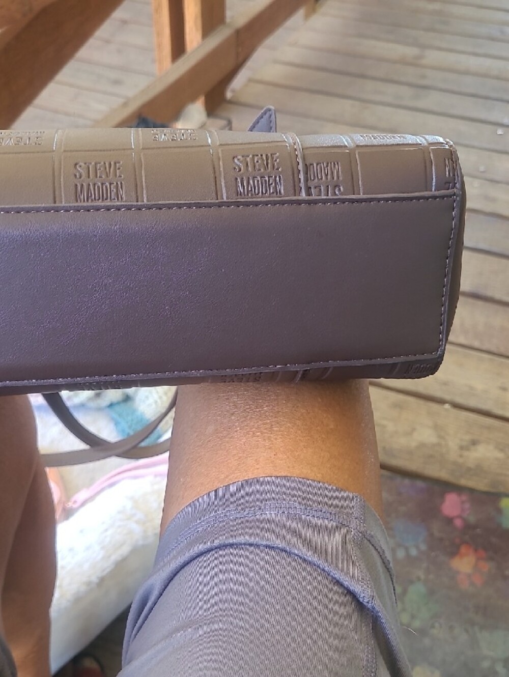 Steve Madden Brown Embossed SM Logo Shoulder Bag - Picture 5 of 13